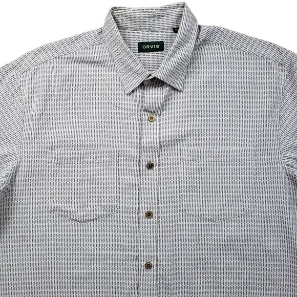 Orvis Weave Shirt Mens XL White Geometric Embroidered Short Sleeve Button Up - Picture 11 of 11